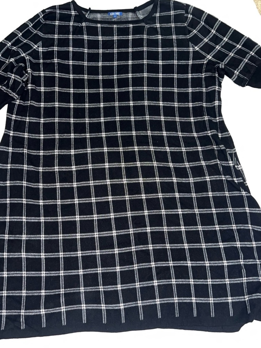 Liz Claiborne Navy and White Windowpane Midi Dress